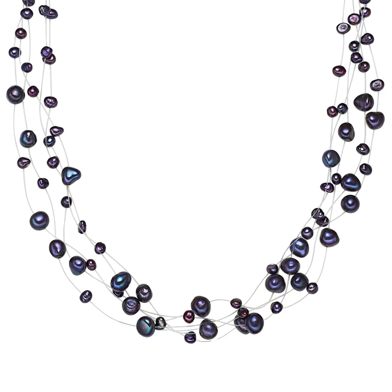 Valero Pearls Mittellange Halskette Sterling Silber Perlen-Kette Süßwasser-Zuchtperle blau
