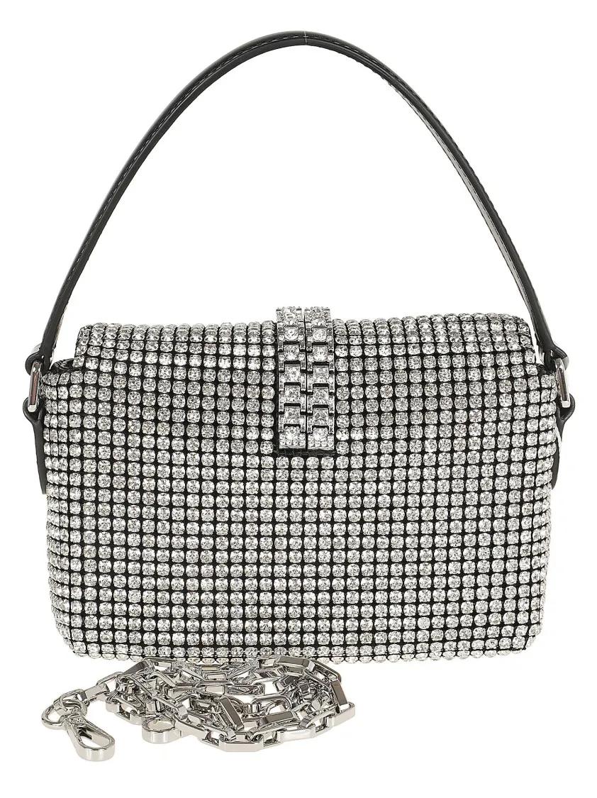Self-portrait Crossbody bags Multi Rhinestone Knitted Micro Bag in zilver