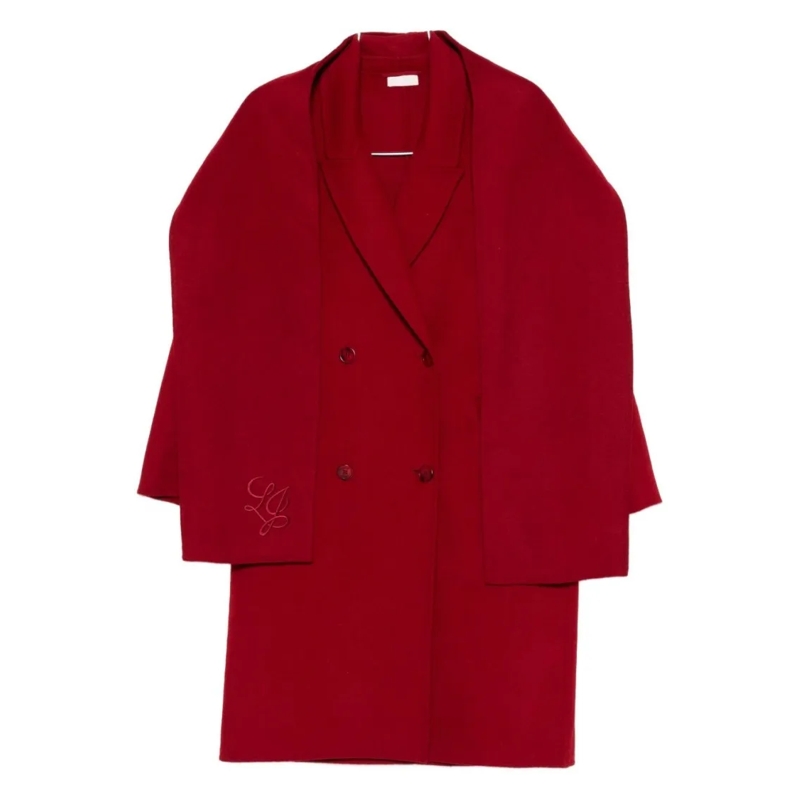 LIU JO Trenchcoat Double-Breasted Red Wool-Blend Coat Red