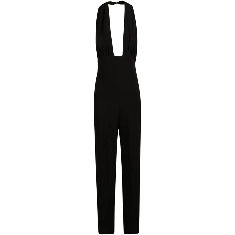 Norma Kamali Jumpsuit Cross Halter Straight Leg Jumpsuit Black schwarz