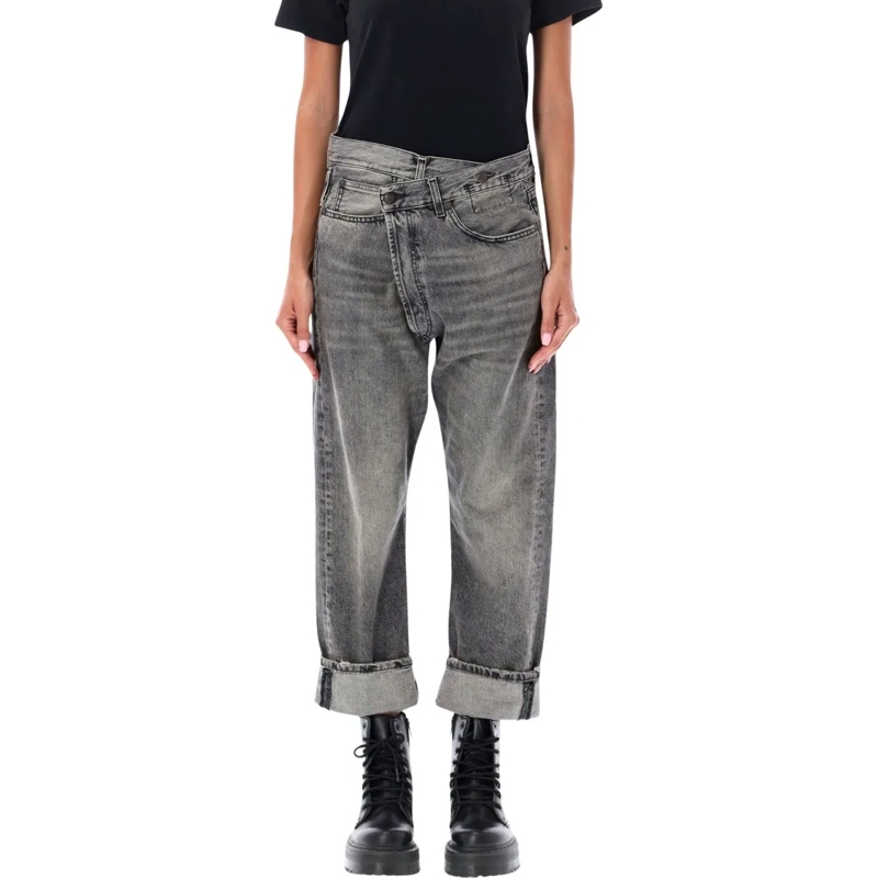 R13 Jeans Crossover Waist Denim Jeans Grey
