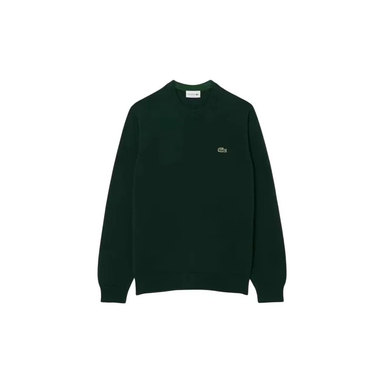 Lacoste Pullover Crewneck Knit Sweater In Deep Green Wool-Polyester Black