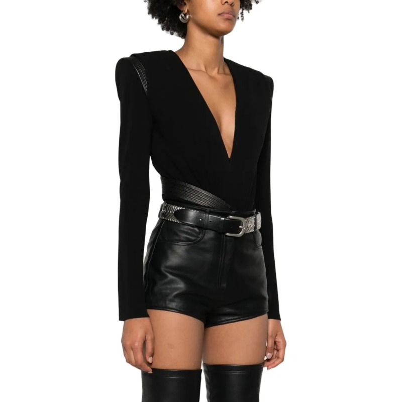 Versace Langärmeliges Oberteil Deep V-Neck Long-Sleeved Top With Structured Shoul Black