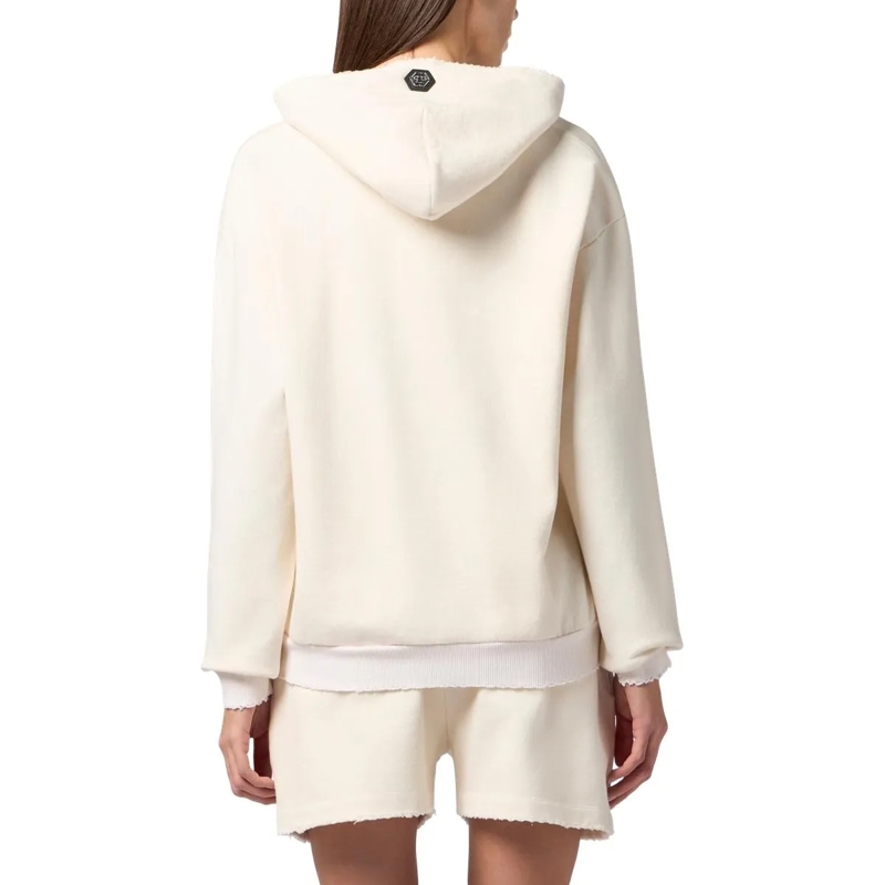 Philipp Plein Sweatshirt Washed Hoodie Tennis Club Crystals weiss(Image 4)