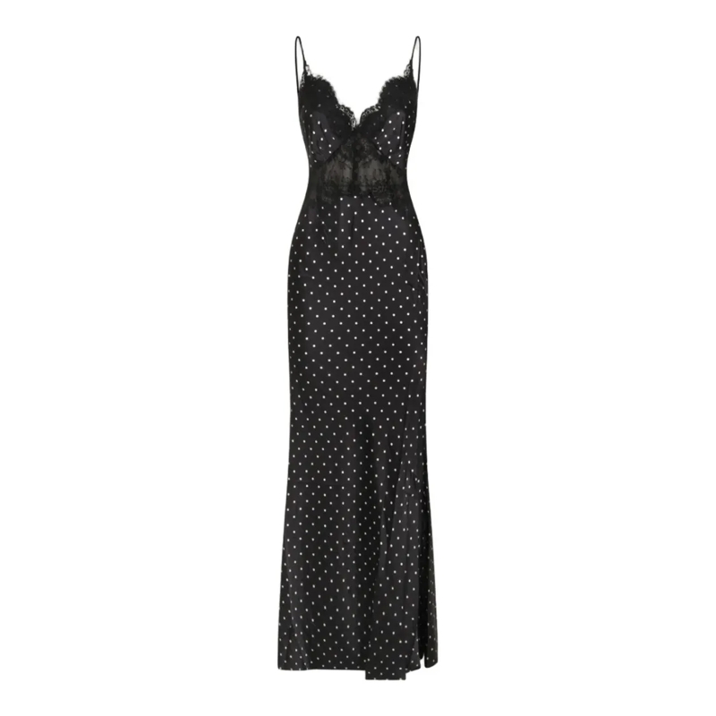 Self Portrait  Long Black Dress With Polka Dot Pattern Black
