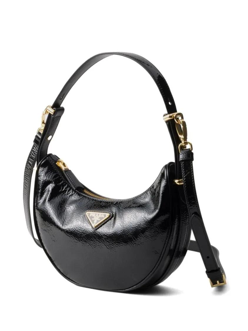 Prada Hobo bags Crescent Shape Black Bag With Gold-Tone Hardware in zwart