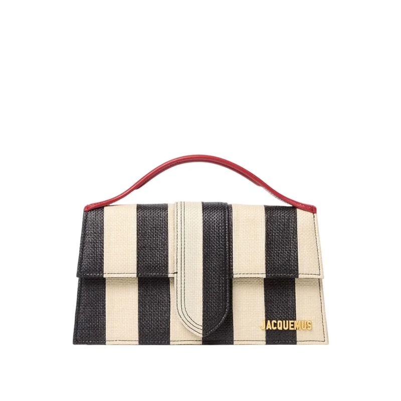 Jacquemus Sac à bandoulière Rectangular Striped Patchwork Raffia Bag Grey