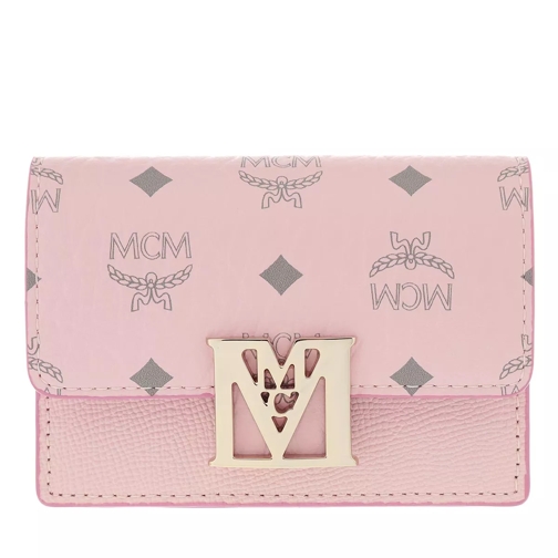 MCM Mena Visetos Leather Block Three-Fold Wallet Small Powder Pink Flap Wallet