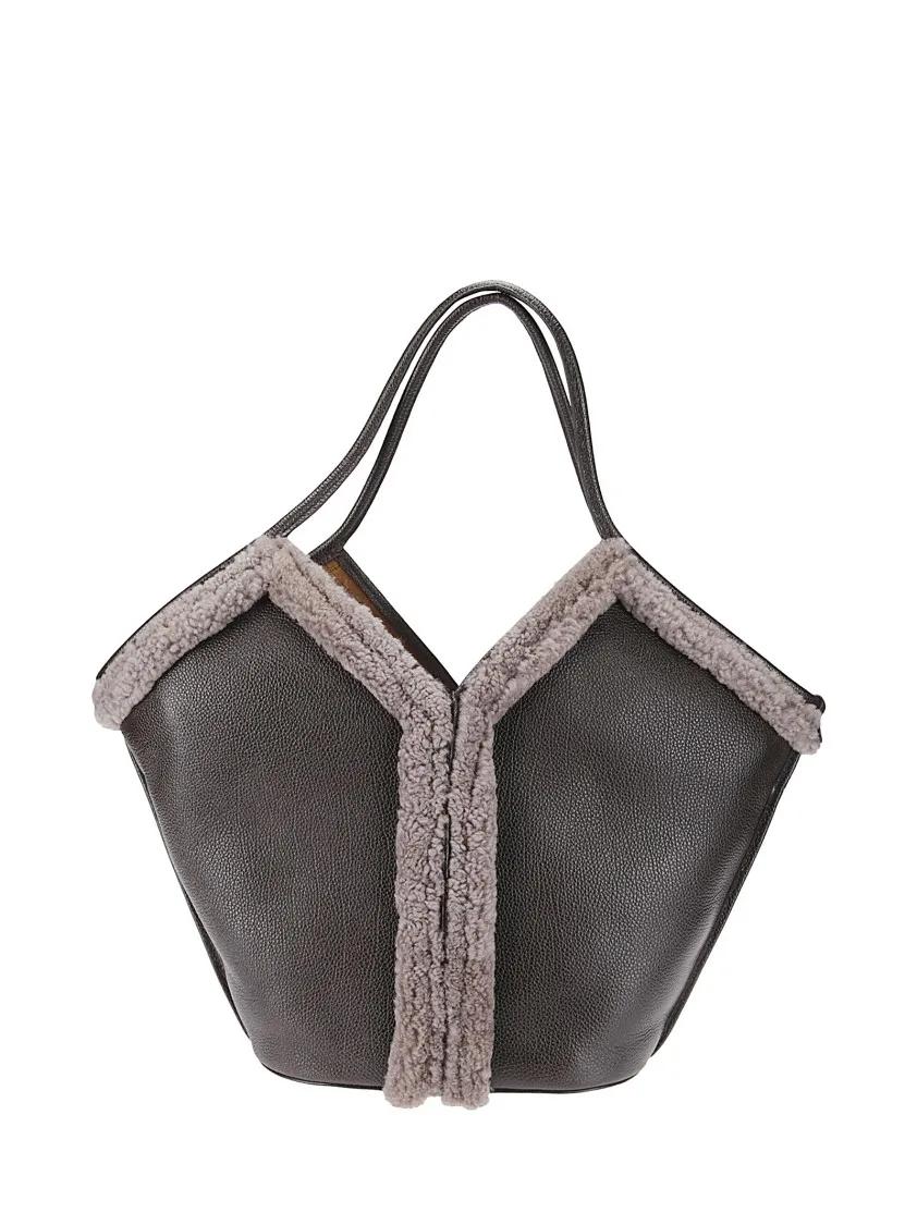 Hereu Hobo bags Calella Curly Shearling Trims Bag in grijs