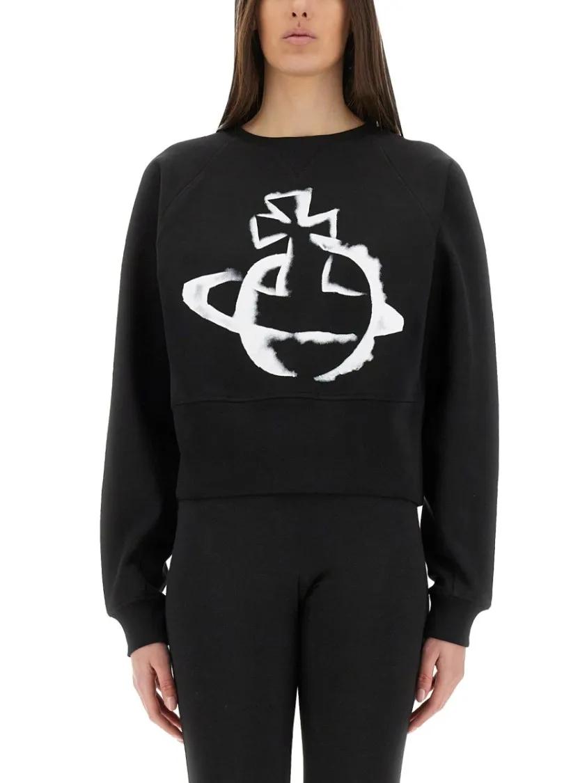 Thumbnail - Vivienne Westwood - "Stencil Orb" Cropped Sweatshirt - Größe S - schwarz