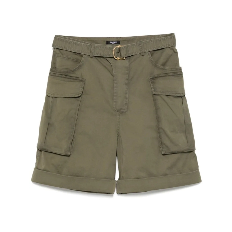 Balmain Casual Shorts Olive Green Utility Shorts Grey