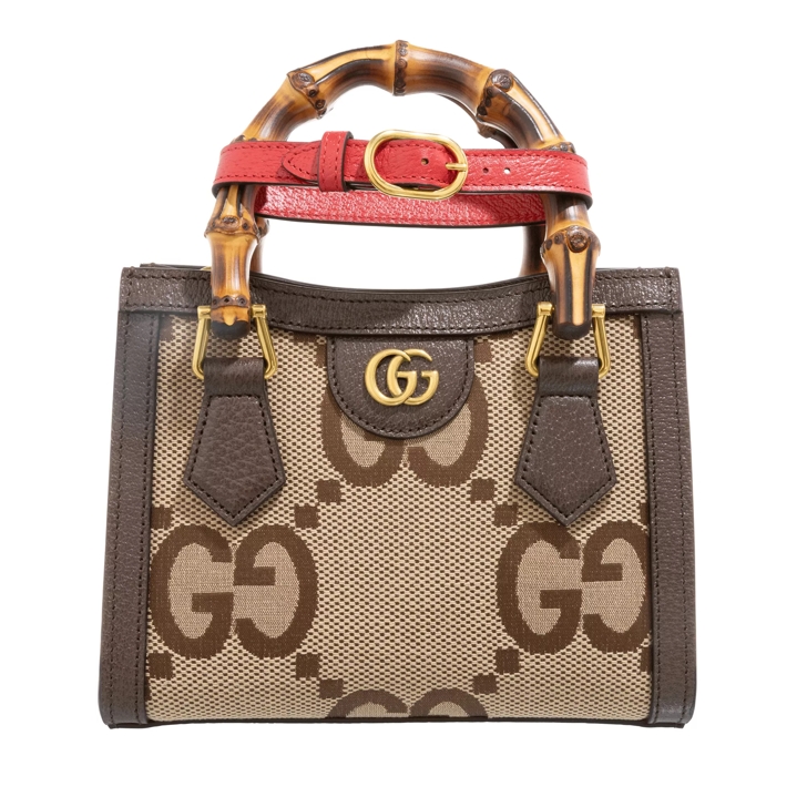 Jumbo GG mini tote bag in camel and ebony GG canvas