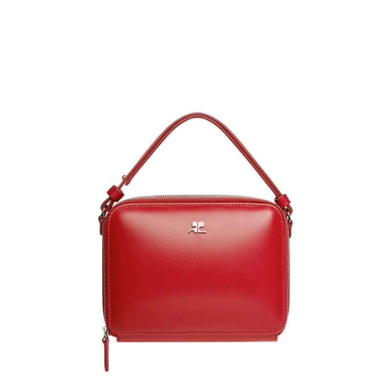 Courrèges Schultertasche Ruby Red Calf Leather Shoulder Bag With Silver-Ton Red