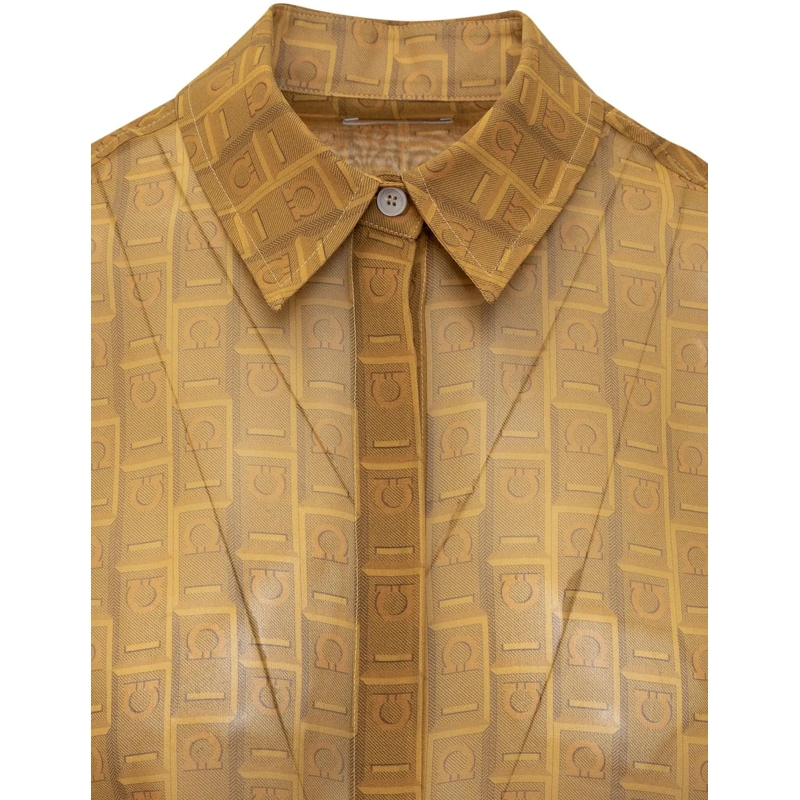 Salvatore Ferragamo Chemisier Camicia con Stampa Monogram beige(Image 4)