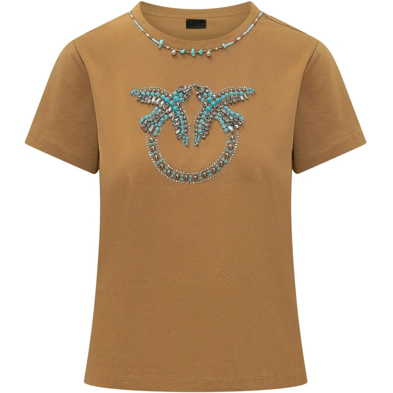 Pinko T-Shirt T-shirt con Ricamo Frontale beige