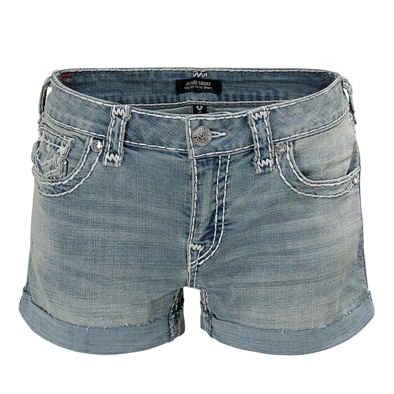True Religion Jeansshorts - Denim-Shorts- Mid Rise- Umgeschlagenen Saum-  blau