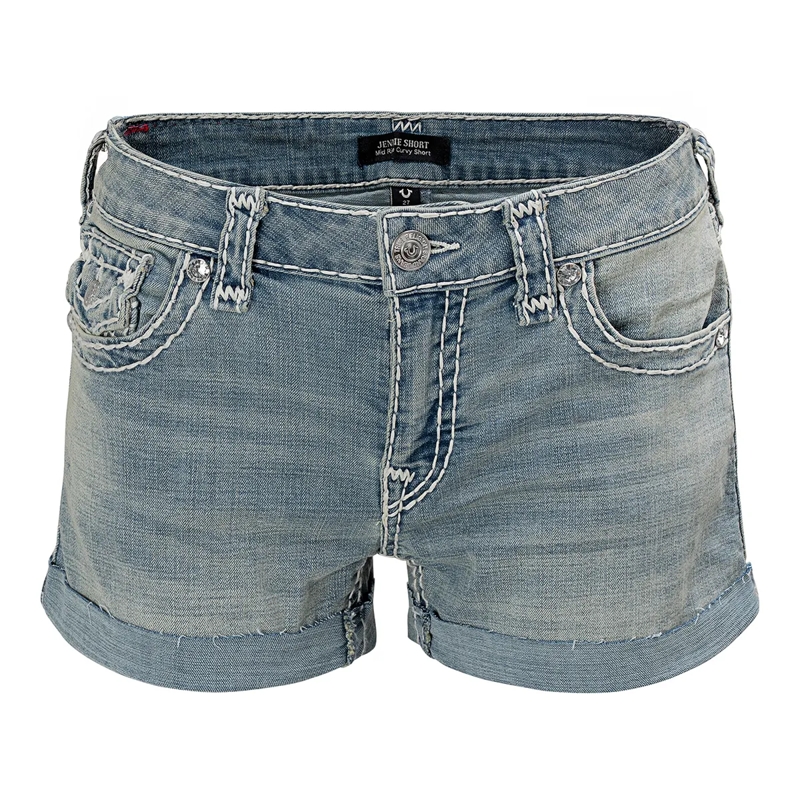 True Religion Shorts - Denim-Shorts- Mid Rise- Umgeschlagenen Saum-  blau