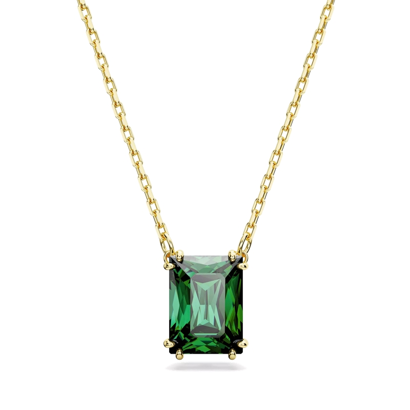 Swarovski Korte Halsketting Matrix pendant, Rectangular cut, Gold-tone plated Green