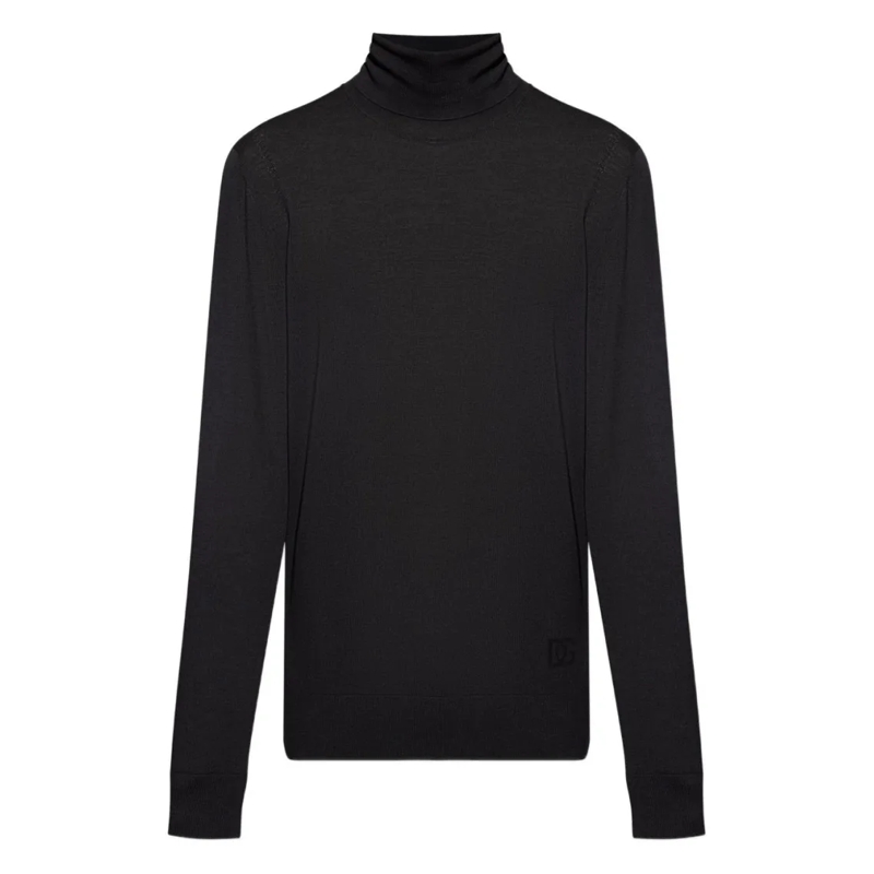 Dolce&Gabbana Pullover Fitted Black Turtleneck Sweater With Embossed Deta Black