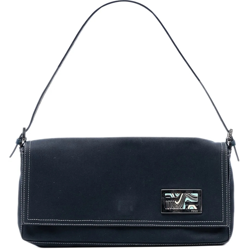 Fendi Schultertasche Canvas FF Marble Baguette Shoulder Bag blau