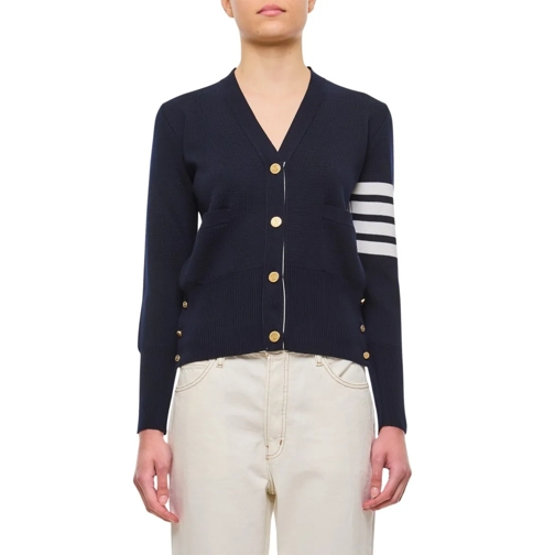 Thom Browne Strickjacke Milano Classic V Neck Fine Merino Wool Cardigan Blue