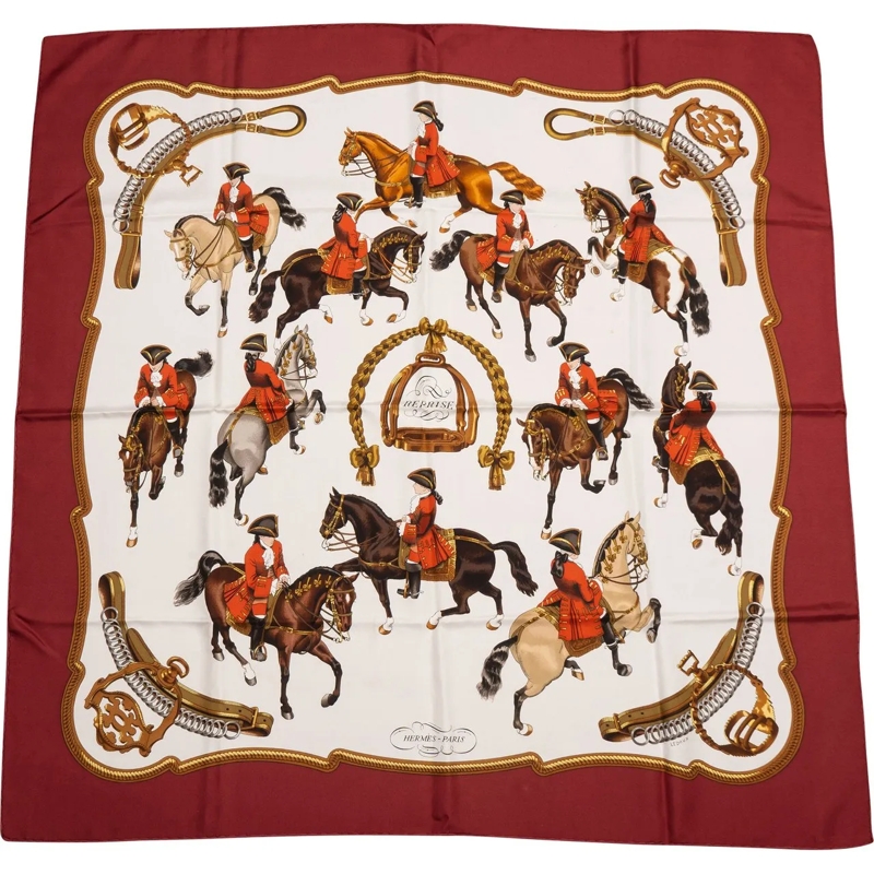 Hermès Wollschal Hermes Classic "REPRISE" Silk Carre 90 Scarf Tuch rot