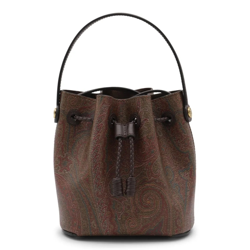 Etro Bucket Bag Paisley Patterned Brown Cotton Satchel With Gold-T Brown