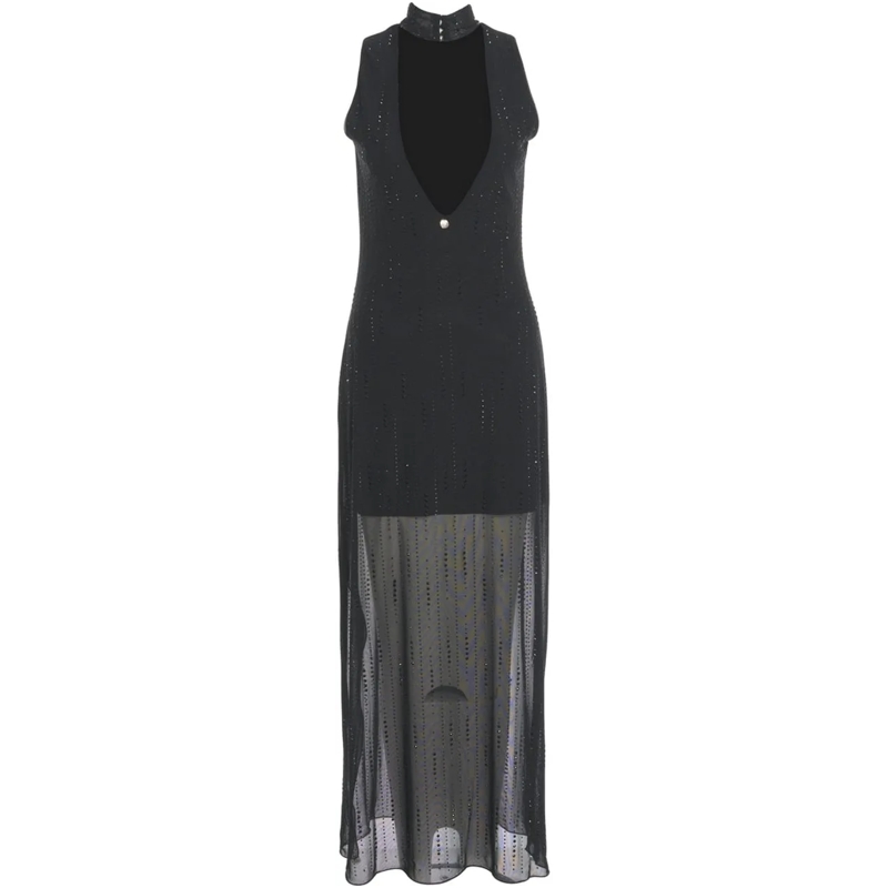 LIU JO Robe longue Tulle dress with rhinestones schwarz