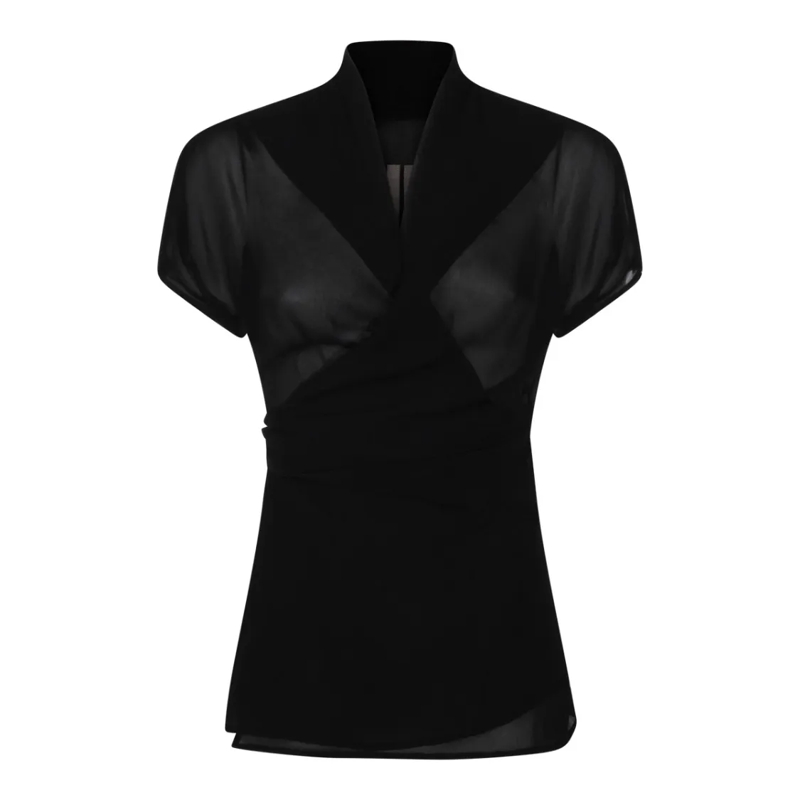 Rick Owens Blouse Translucent Silk Top With High Collar Black