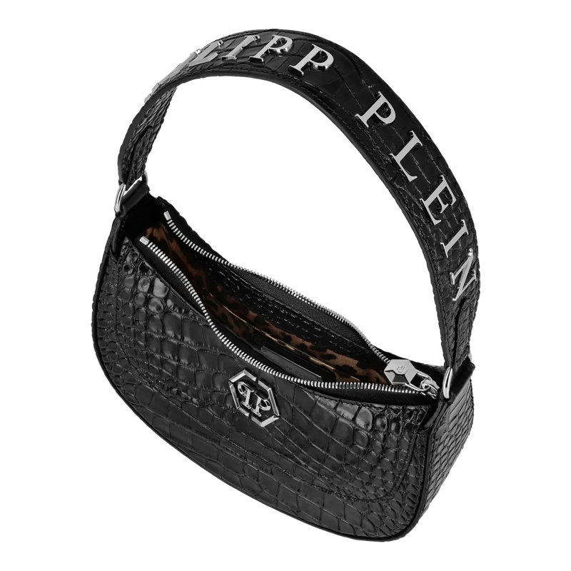 Philipp Plein Crossbody Bag Henkeltasche Crocco Print schwarz(Image 4)