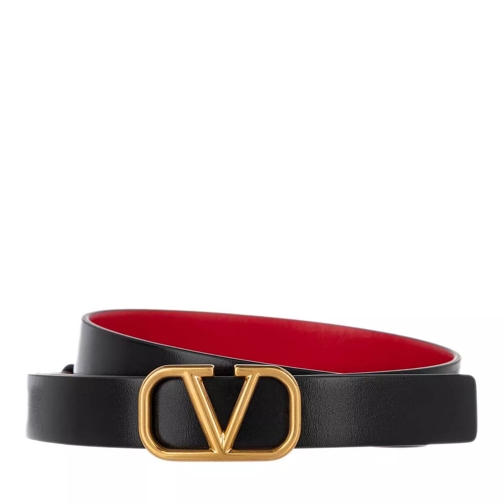 Valentino Garavani V Logo Belt Calfskin Nero/Rouge Pur Thin Belt