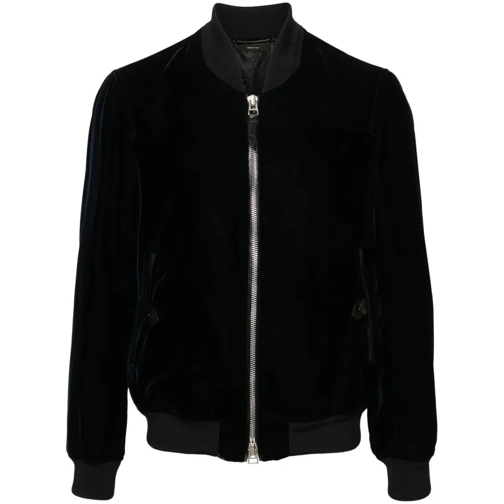 Tom Ford Velvet Navy Blue Bomber Jacket Black Bomberjacken