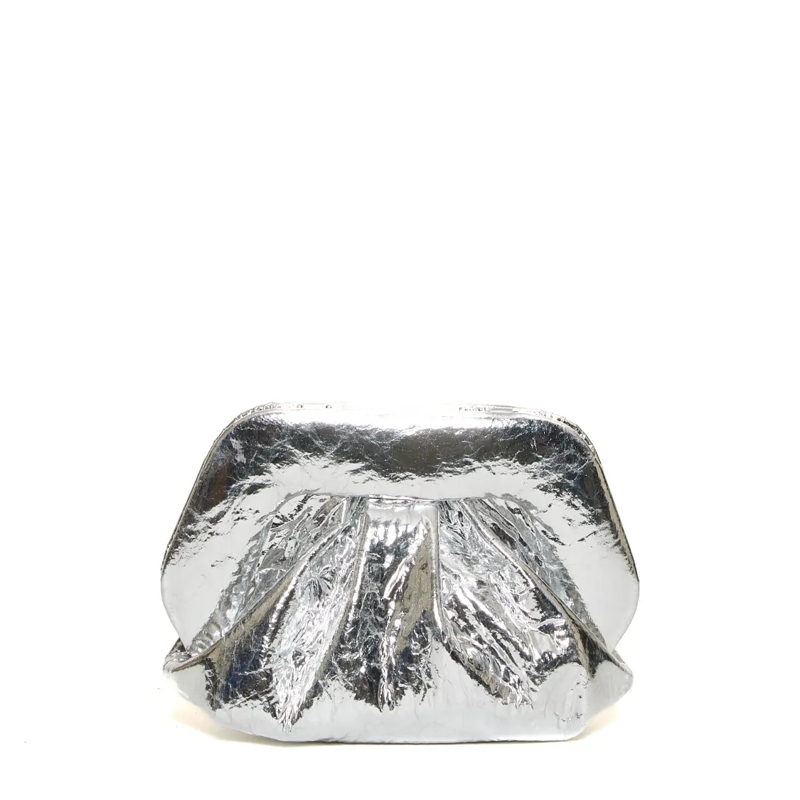 Themoirè Clutch Silver Mirror Clutch With Crinkled Texture And Com Silver