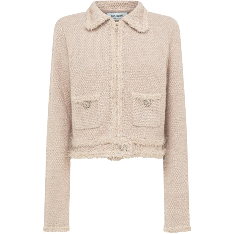 Blugirl Pullover Cropped Soft-Textured Knit Sweater With Classic Co Grey