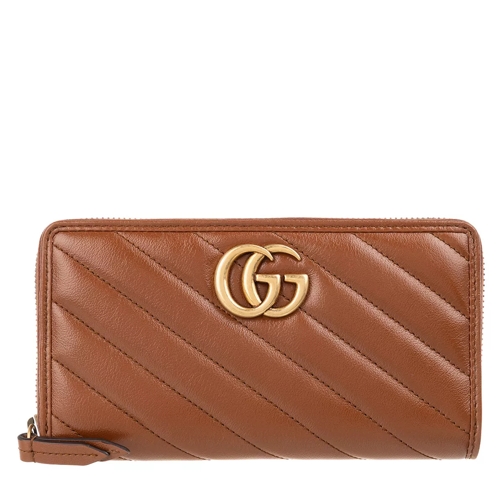 Gucci GG Marmont Zip Around Wallet Matelassé Leather Brown Plånbok med dragkedja