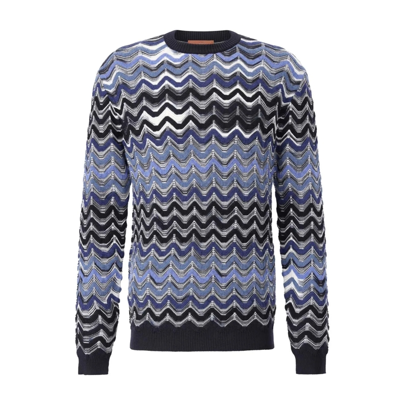 Missoni Trui Wollpullover im Zick-Zack-Design Blau
