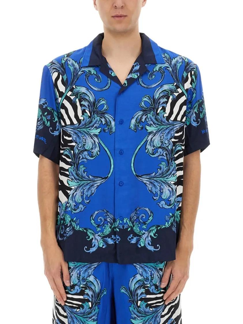 Thumbnail - Versace Jeans Couture - Relaxed-Fit Short-Sleeved Shirt With Floral - Größe 50 - blau