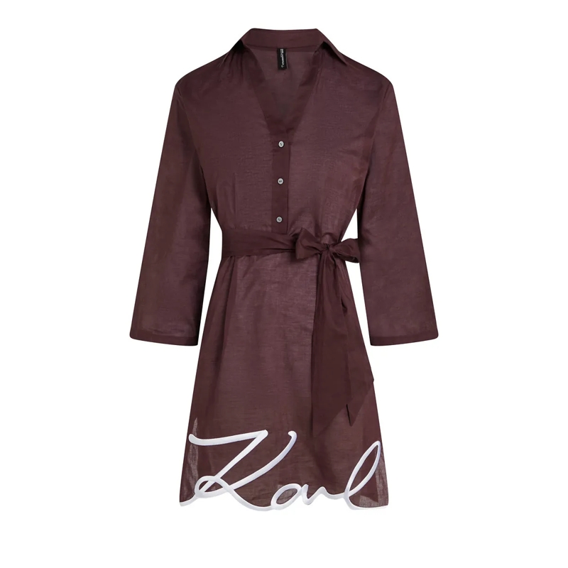 Karl Lagerfeld Kleid K/SIGNATURE STRAND-HEMDKLEID Strandkleid braun