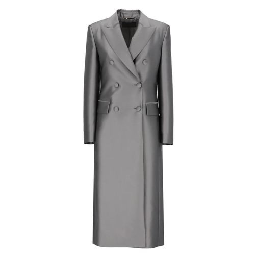 Alberta Ferretti Übergangsmäntel Silk Blend Bouble-Breasted Coat Grey