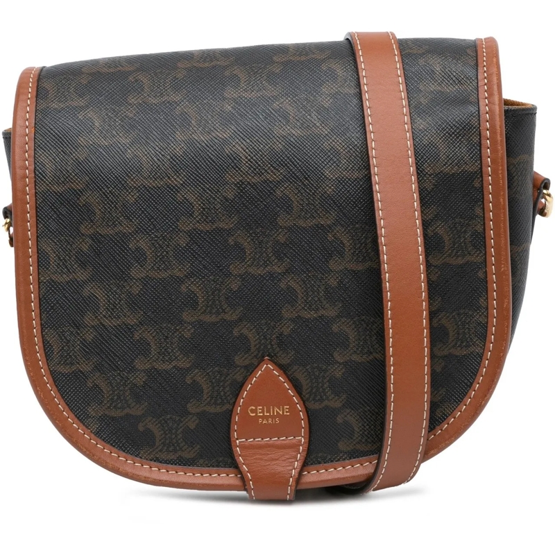 Celine Schultertasche Medium Triomphe Coated Canvas Folco Crossbody braun