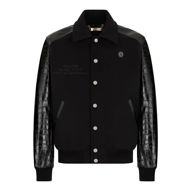 Philipp Plein Lederjacke Coster Jacket Cocco Sleeves & Shoulders schwarz