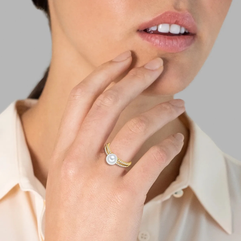 Valero Pearls Ring Sterling Silber Ring Zirkonia Süßwasser-Zuchtperle gold(Image 2)