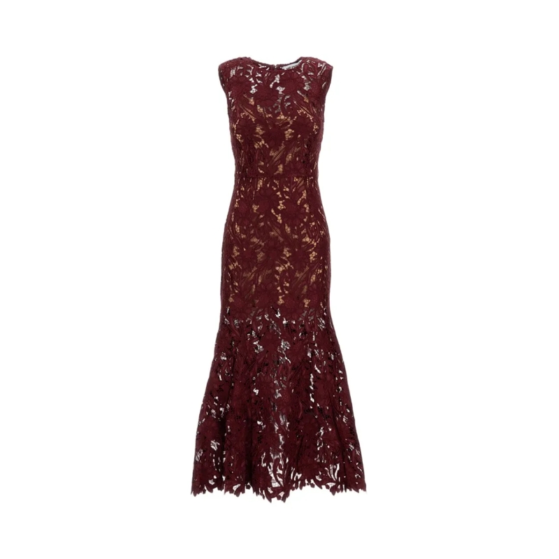 Self Portrait Midikleid Burgundy Guipure Lace Midi Dress Burgundy