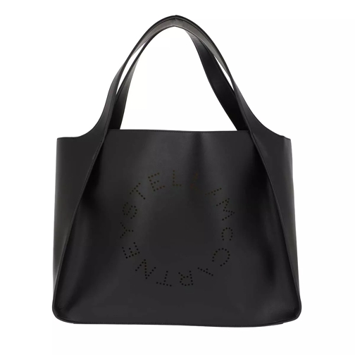Stella McCartney Logo Tote Bag Leather Black Rymlig shoppingväska