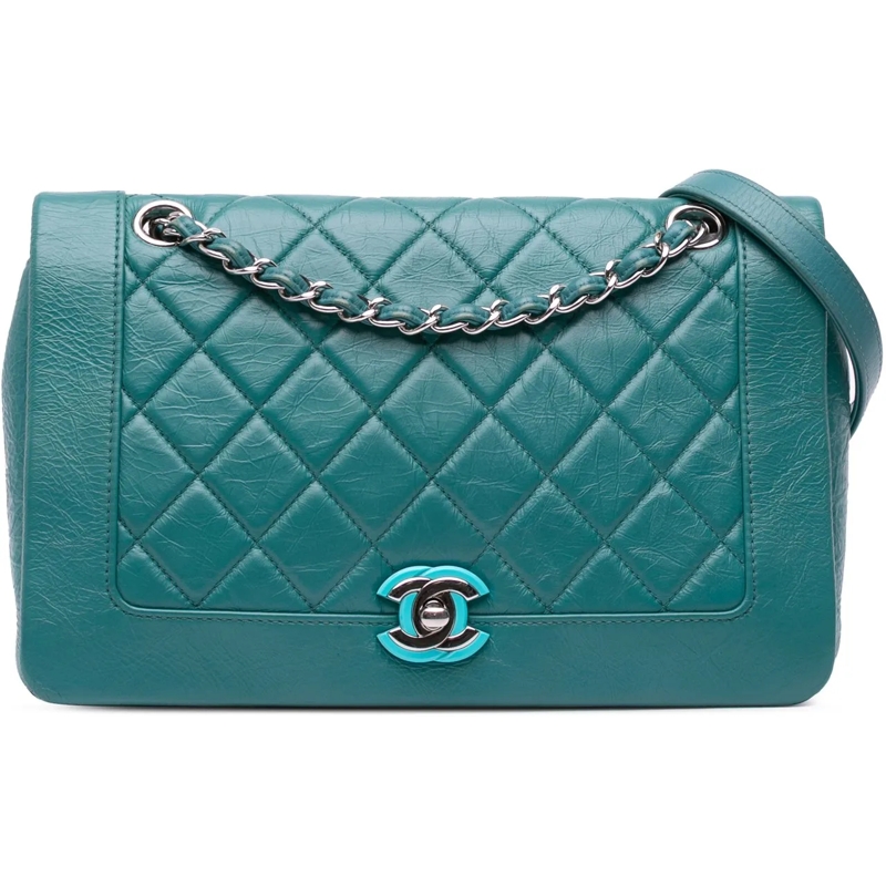 Chanel Schultertasche Medium Crumpled Calfskin Bi Vintage Full Flap blau