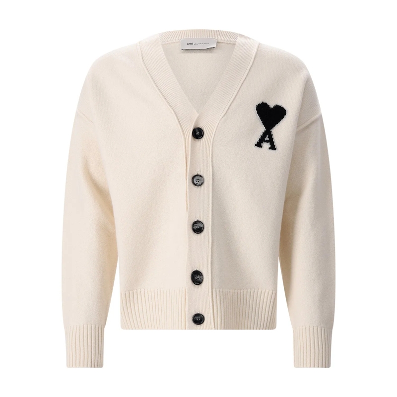 AMI Paris Strickjacke Heather Black Wool Cardigan With V-Neck And Signat Black(Image 11)