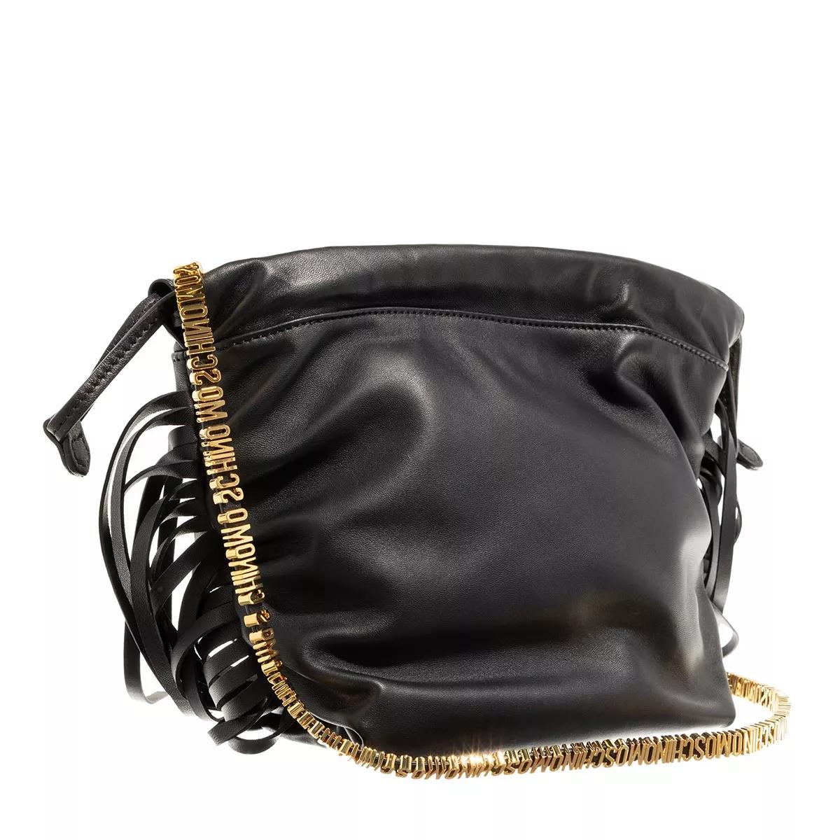 Moschino Satchels Mini Lettering Fringes in zwart