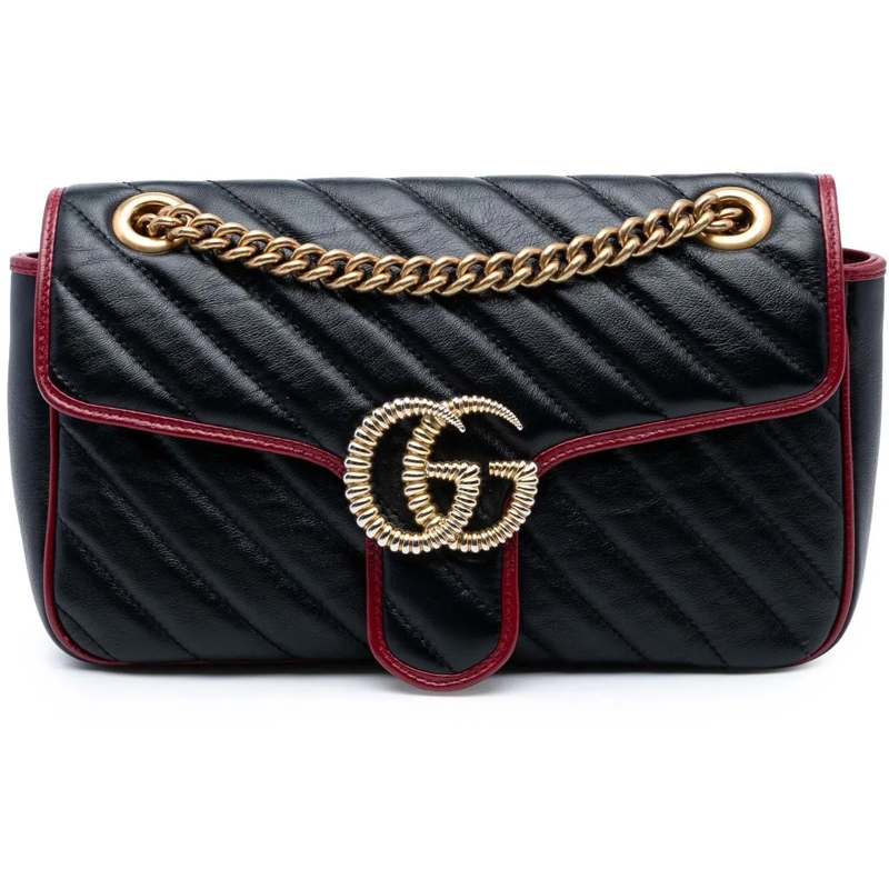 Gucci Sac à bandoulière Medium GG Marmont Matelasse Diagonal Leather Torch schwarz