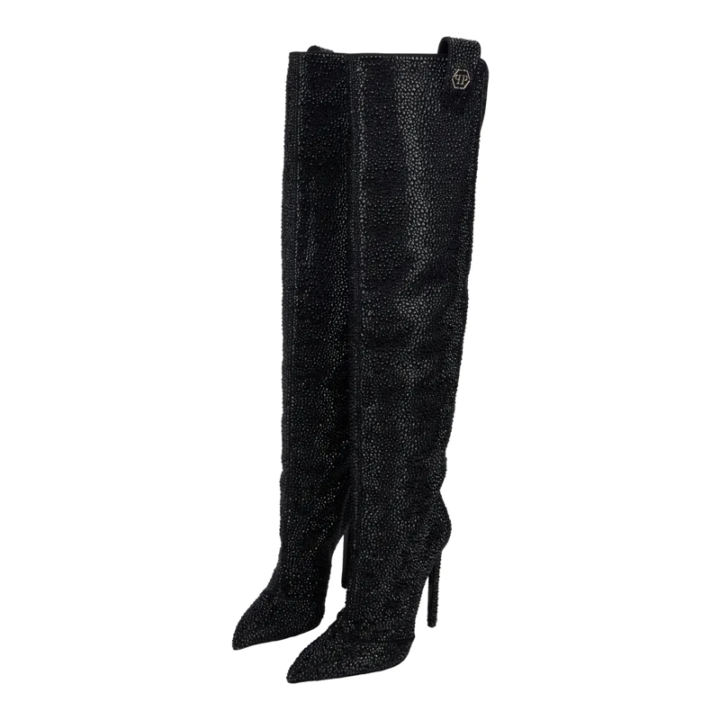 Philipp Plein Stiefel Stiefel Hohe Absätze Hoch Hexagon Verziert schwarz
