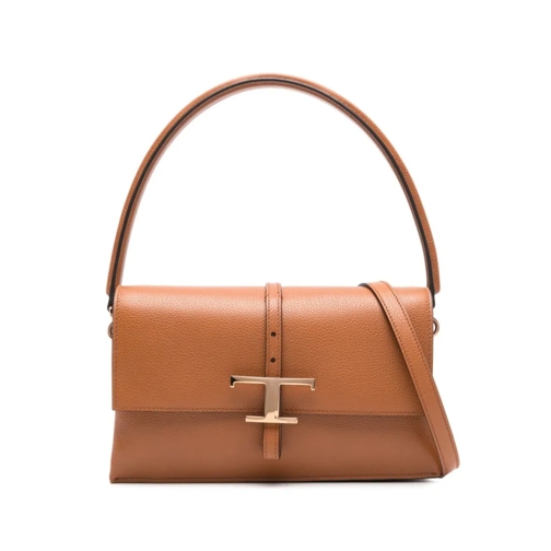 Tod's Schultertasche Structured Brown Leather Handbag With Gold-Tone Cl Brown